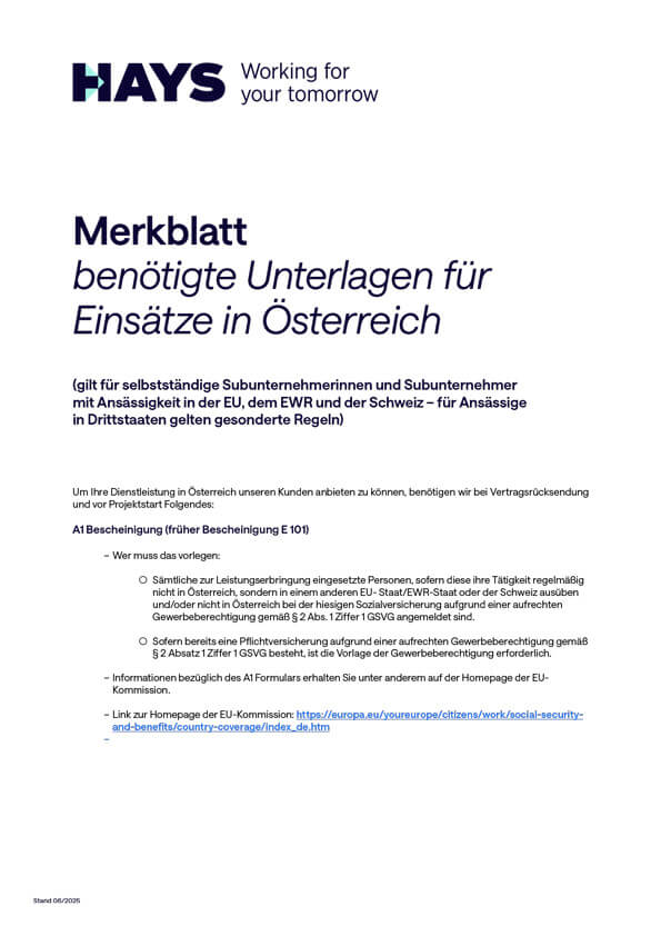 Merkblatt für Einsätze in Österreich Merkblatt für Einsätze in Österreich