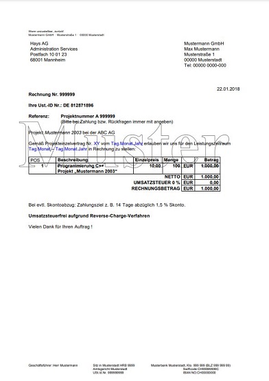 Sample invoice foreign country