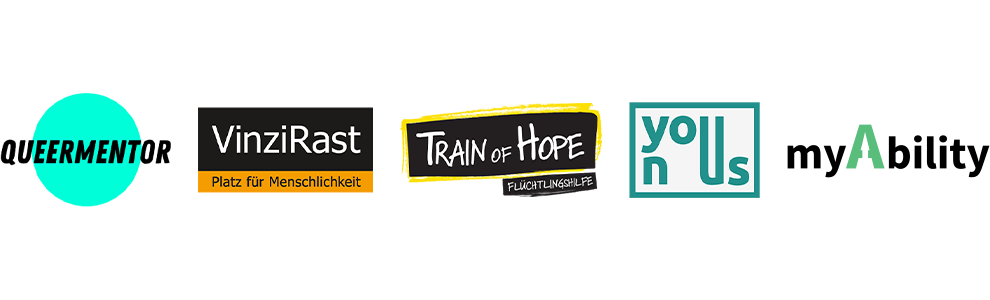 Logos - Queermentor, VinziRast, Train of Hope, You n Us, myAbility