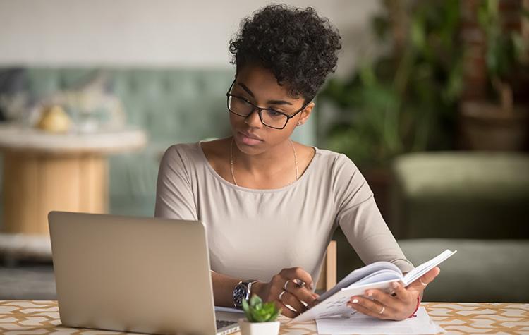 Woman working on her laptop